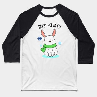 Hoppy Holidays Cute Christmas Rabbit Pun Baseball T-Shirt